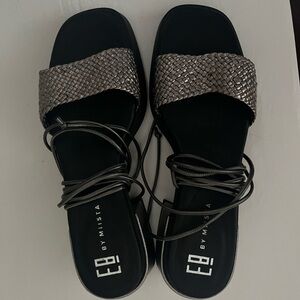 EB by Miista Tillie woven ankle tie heeled sandals in metallic